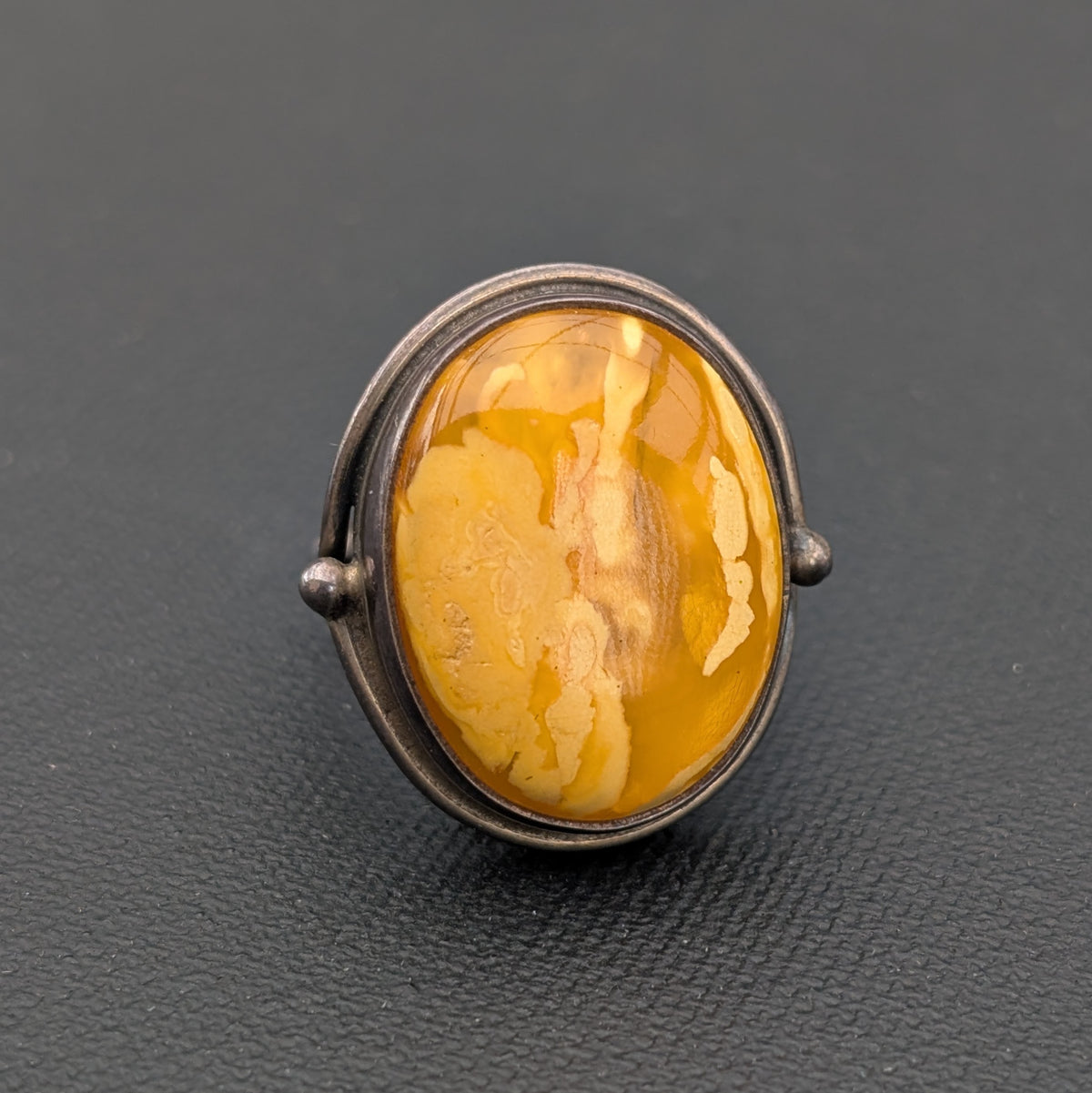 Vintage natural amber ring Danish design sterling silver #3053