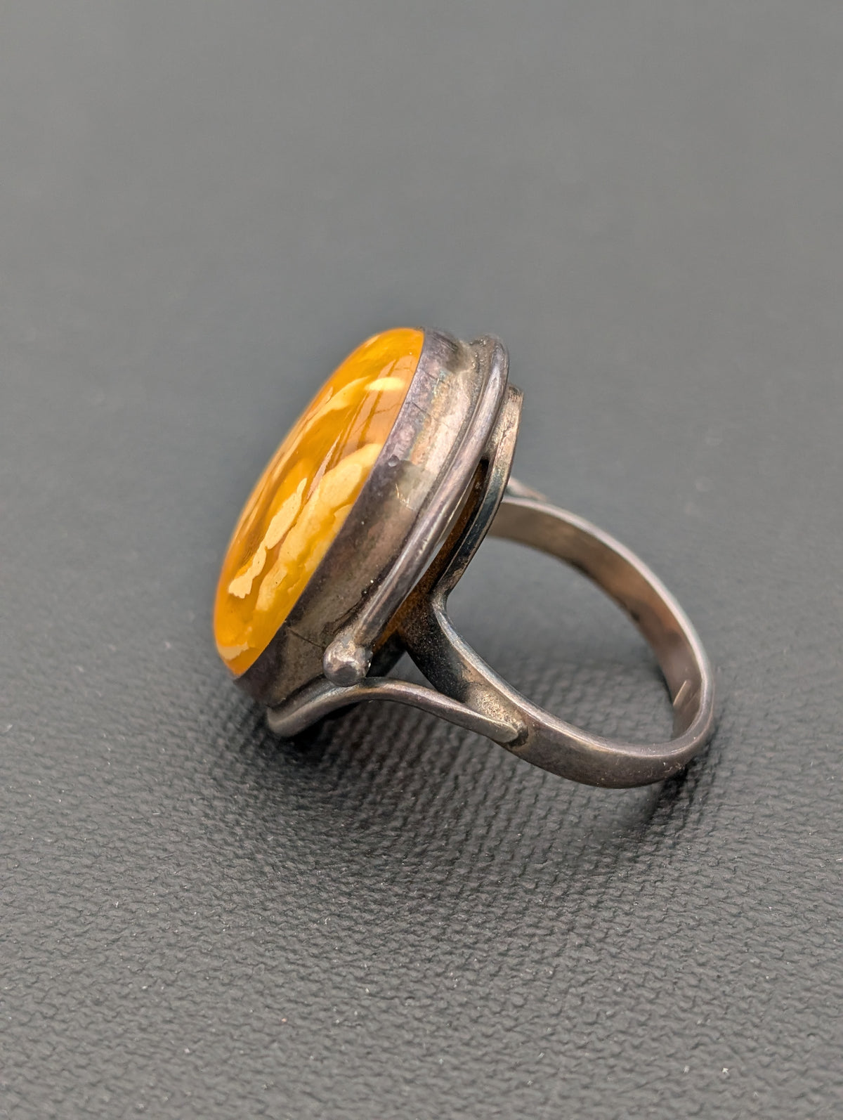 Vintage natural amber ring Danish design sterling silver #3053