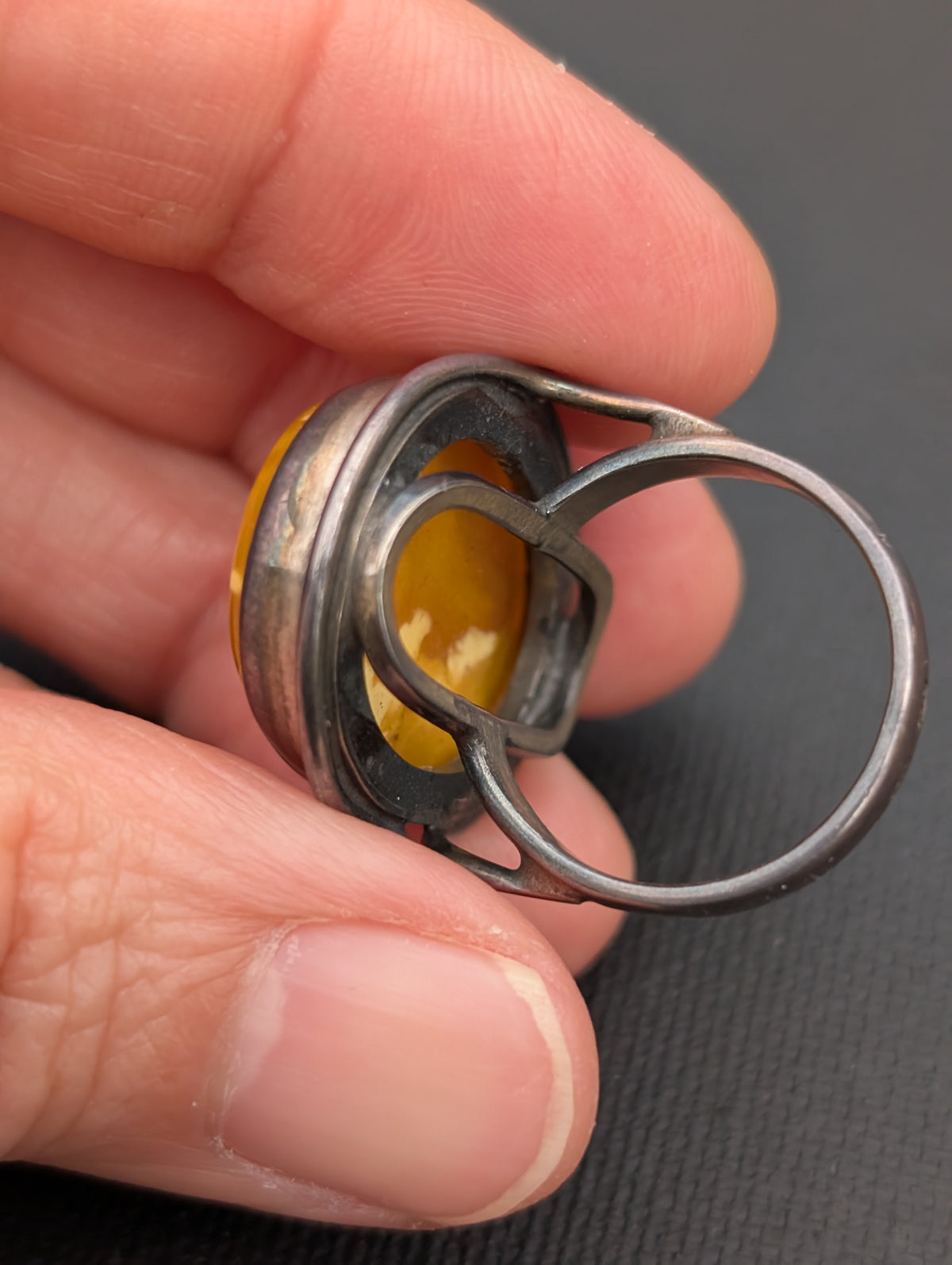 Vintage natural amber ring Danish design sterling silver #3053