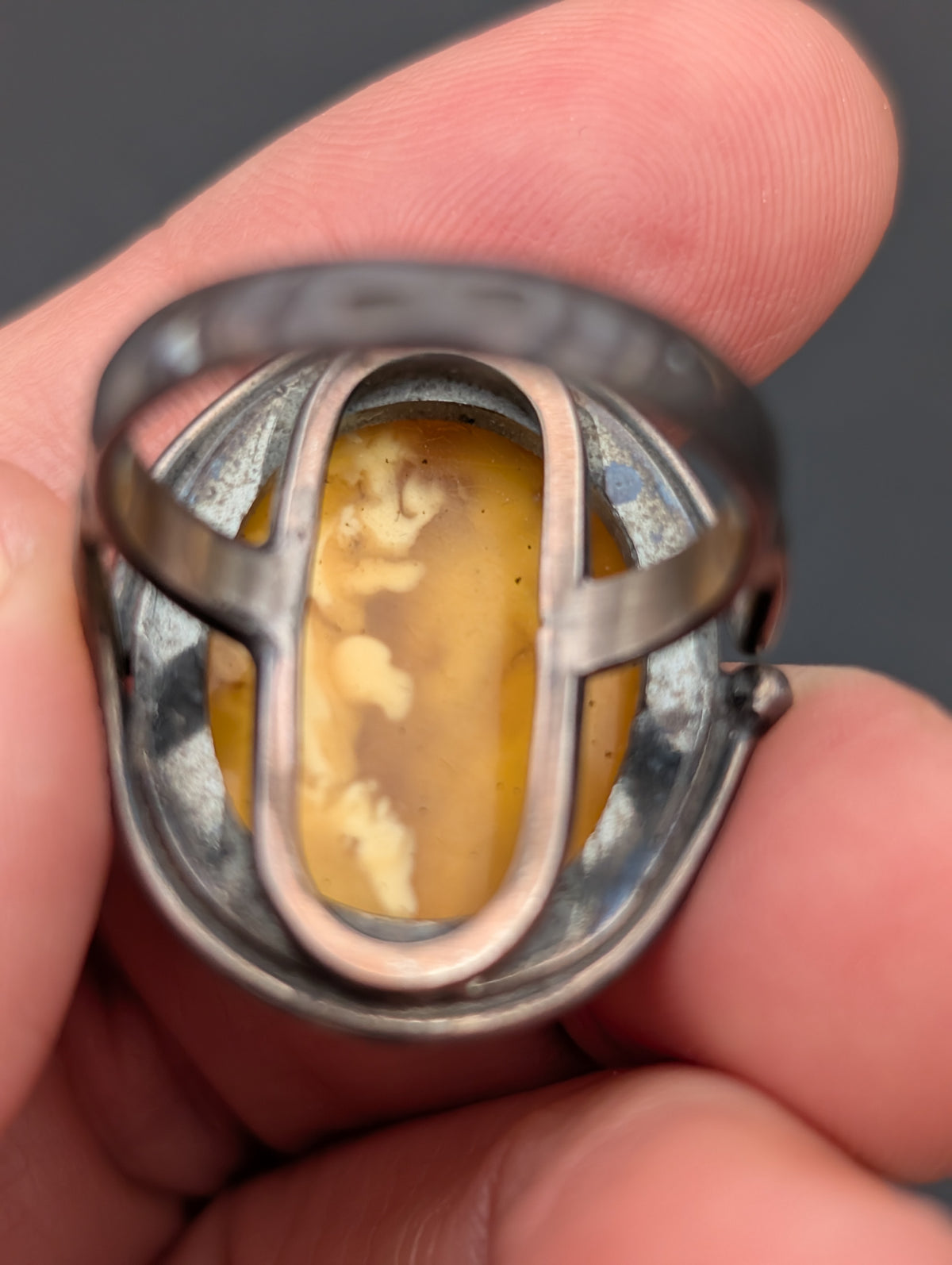 Vintage natural amber ring Danish design sterling silver #3053