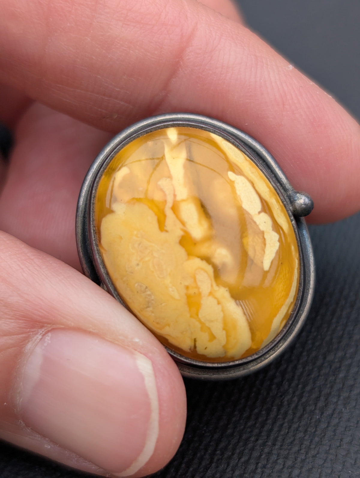 Vintage natural amber ring Danish design sterling silver #3053