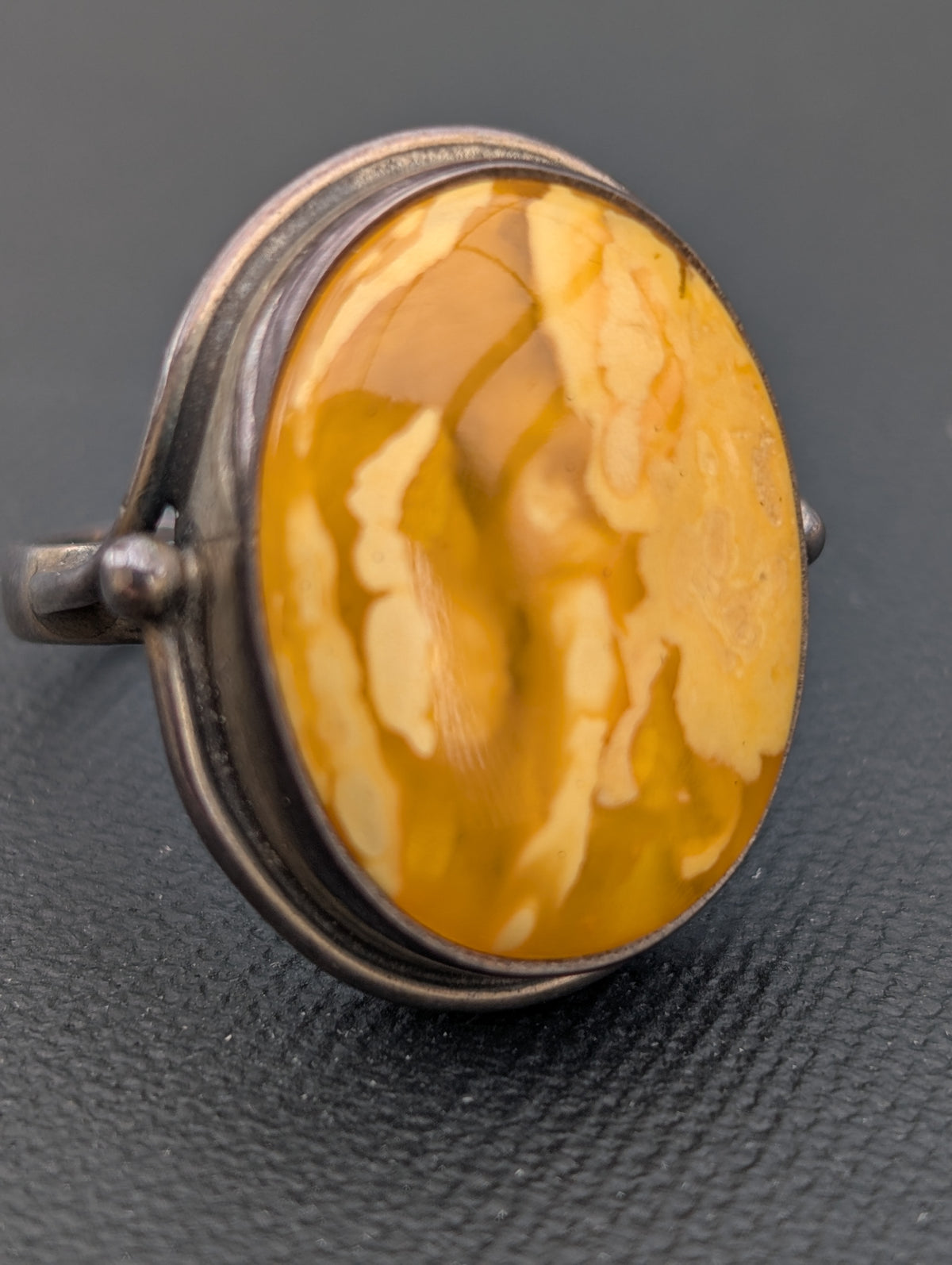 Vintage natural amber ring Danish design sterling silver #3053