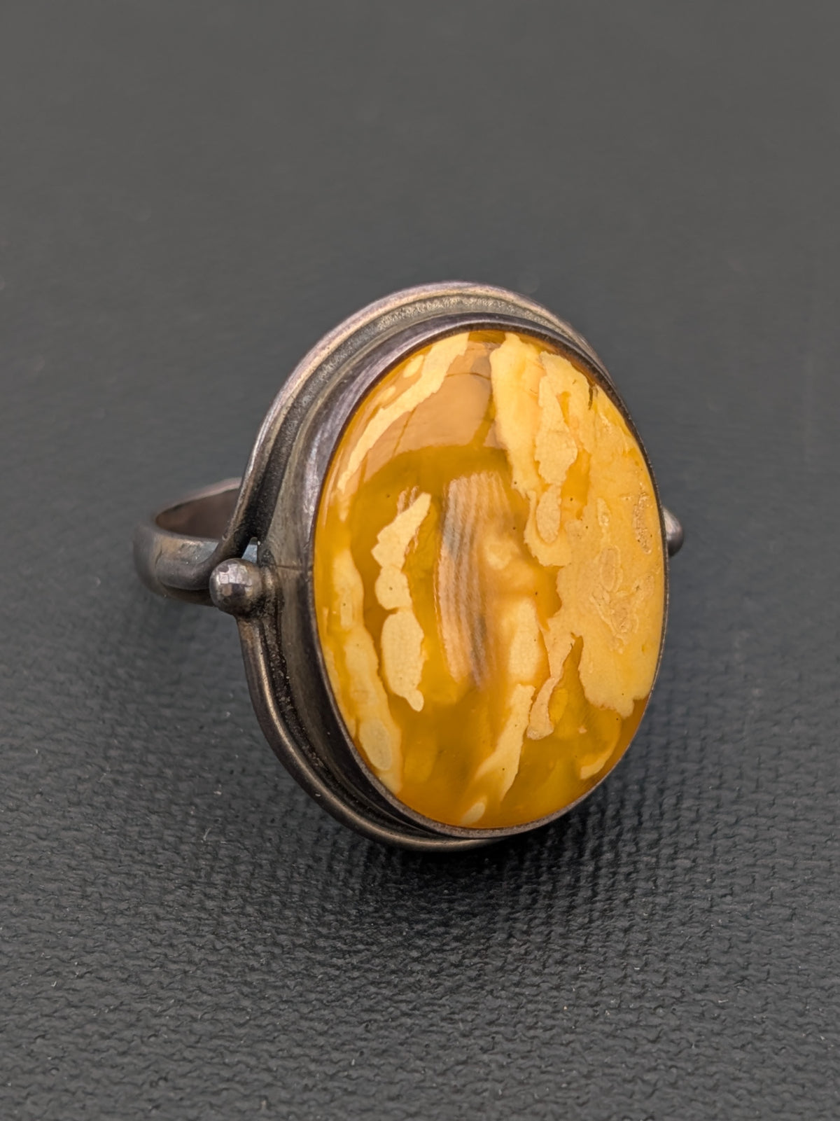 Vintage natural amber ring Danish design sterling silver #3053