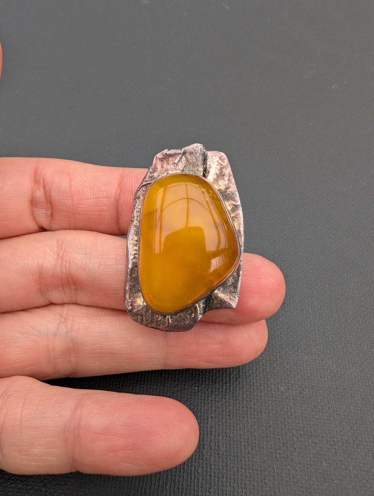 Vintage natural amber ring Danish design sterling silver #3055