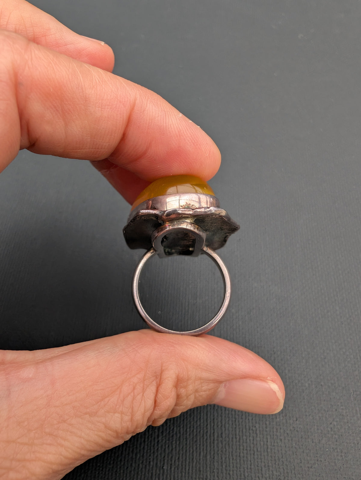 Vintage natural amber ring Danish design sterling silver #3055
