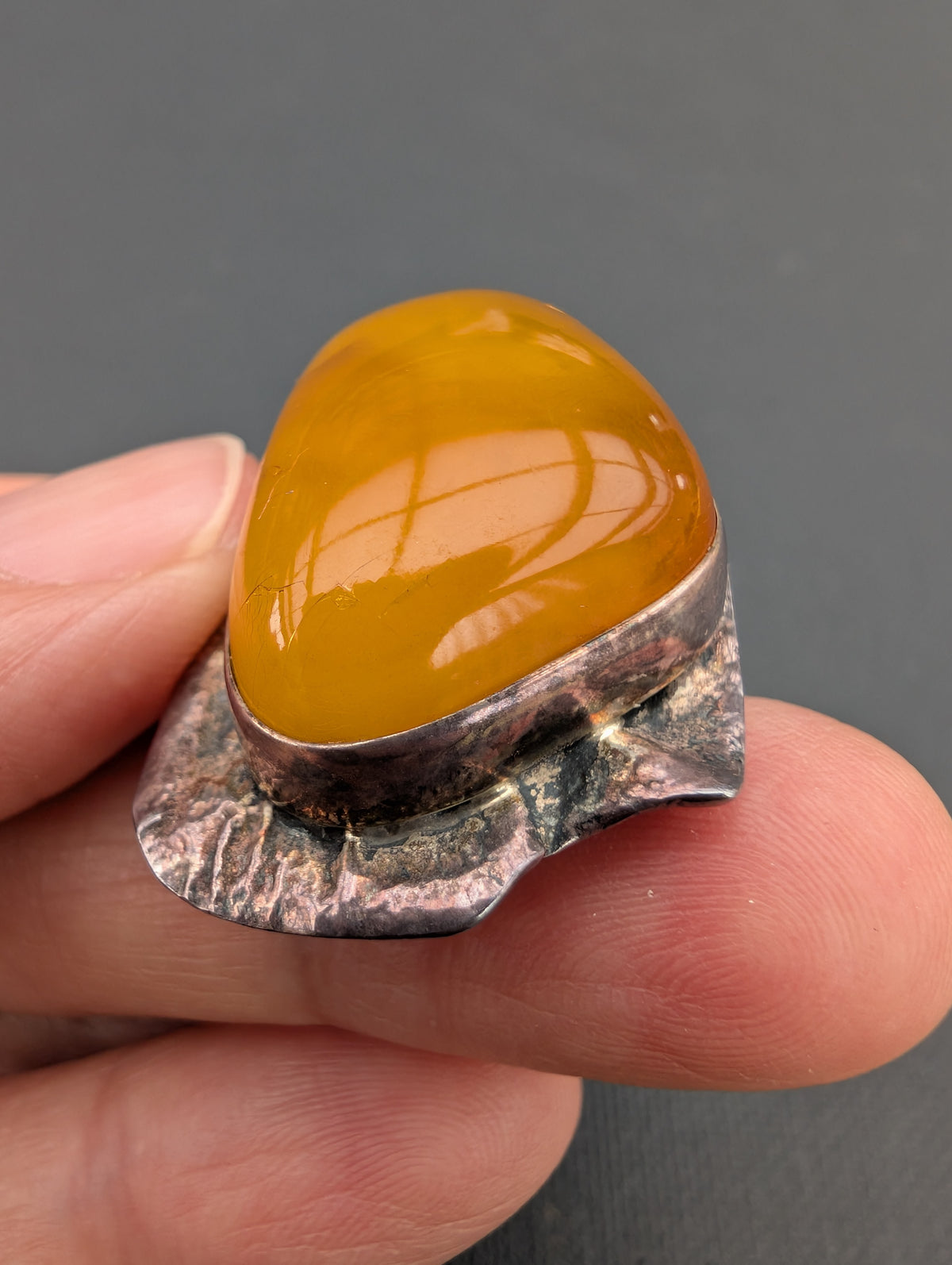 Vintage natural amber ring Danish design sterling silver #3055