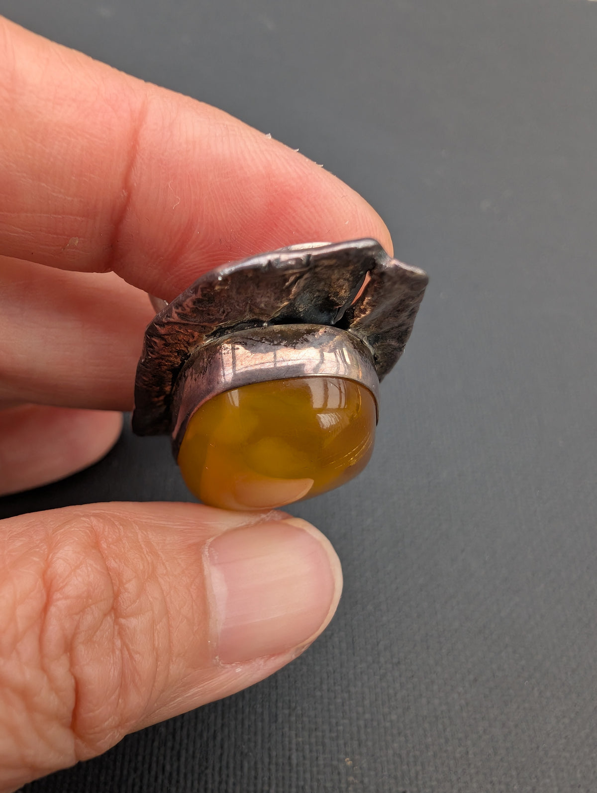 Vintage natural amber ring Danish design sterling silver #3055