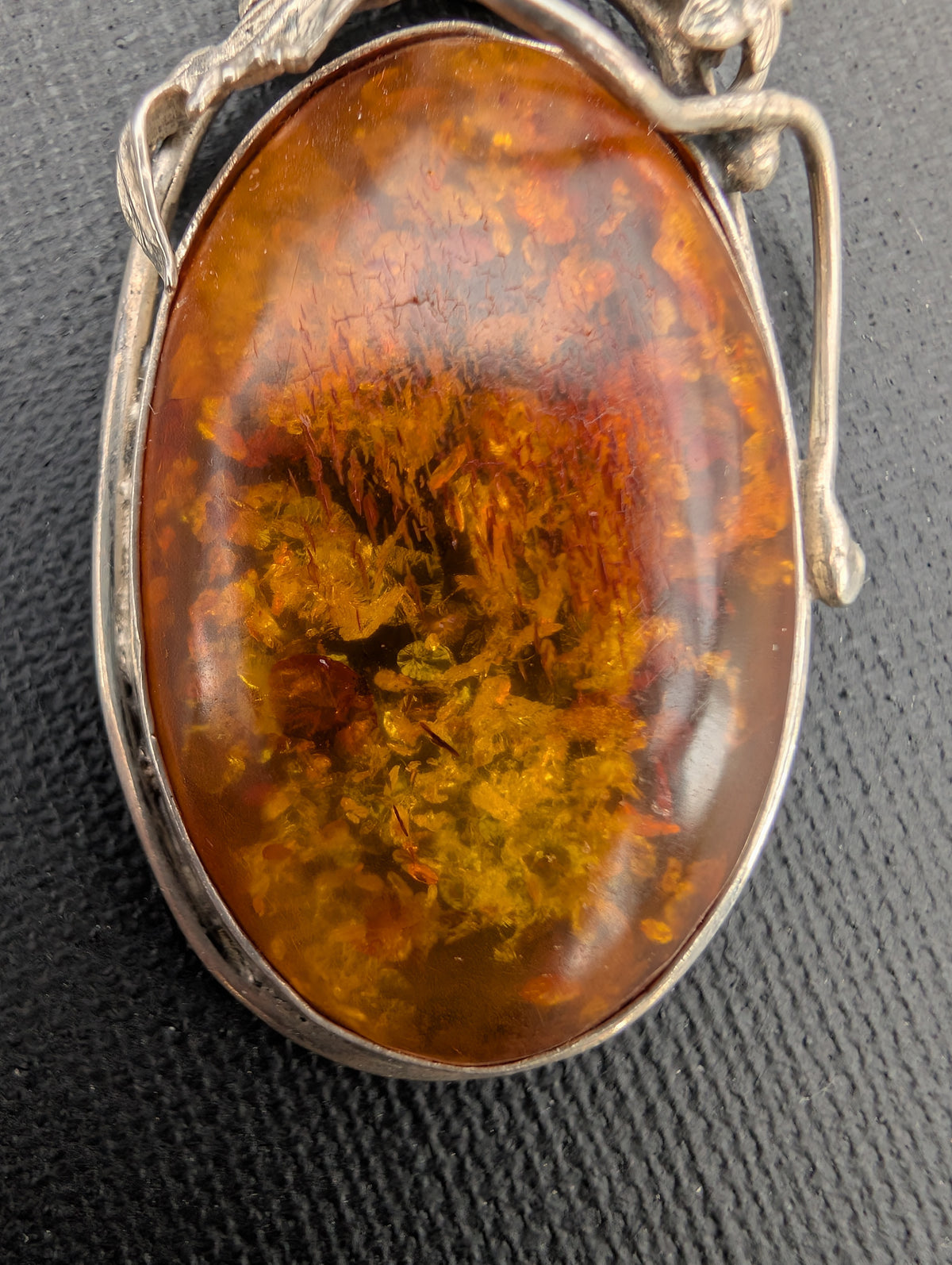 Vintage natural amber pendant Polish design sterling silver #3059