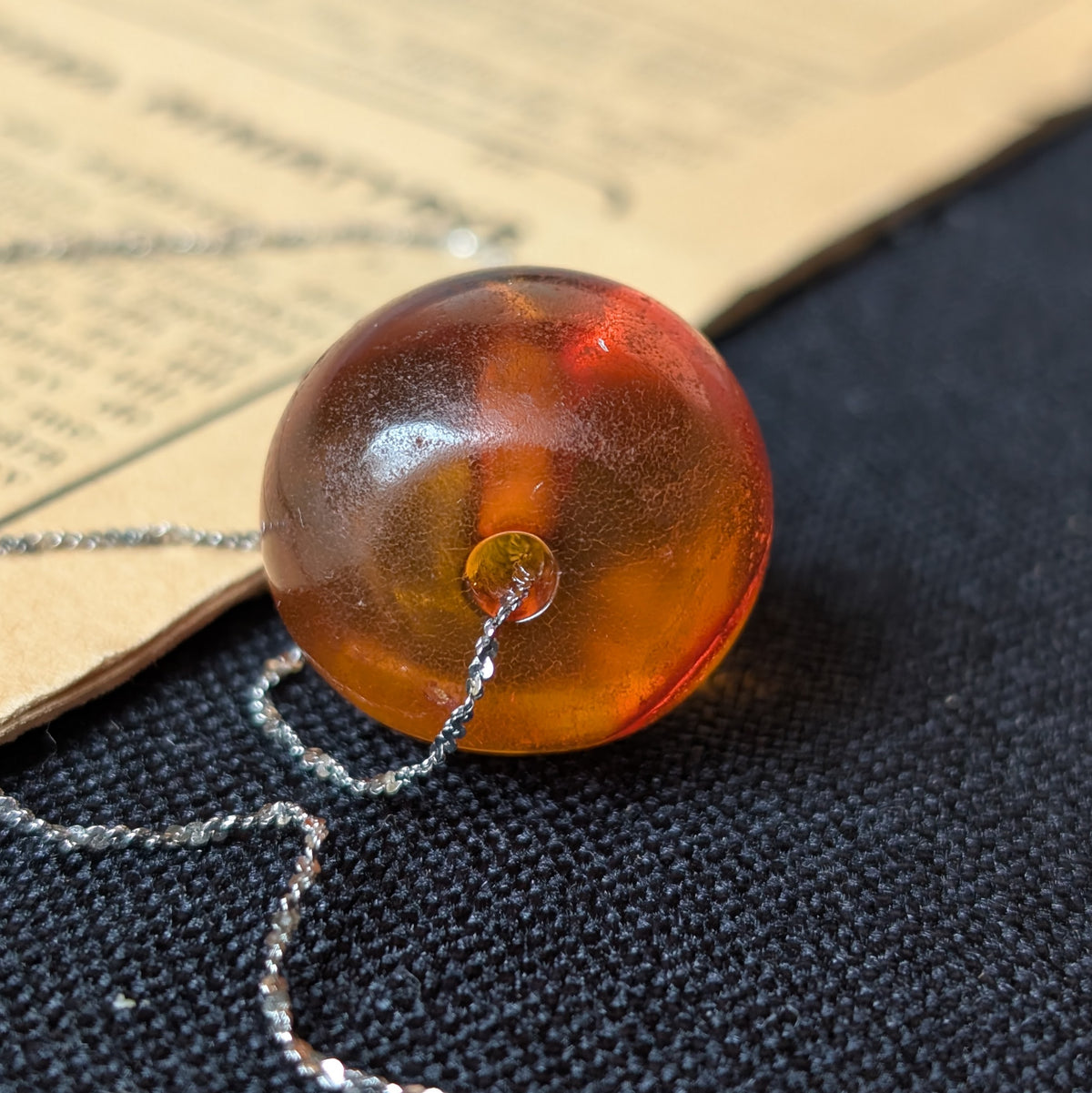Antique natural amber pendant with sterling silver necklace #3065