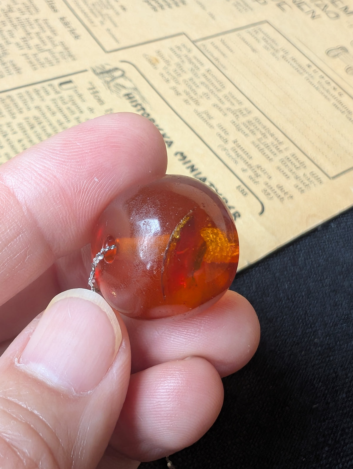 Antique natural amber pendant with sterling silver necklace #3065