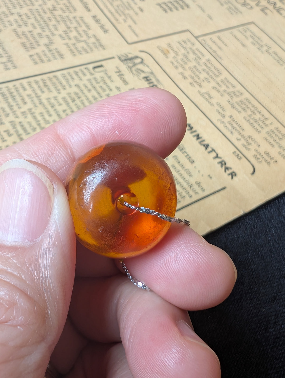 Antique natural amber pendant with sterling silver necklace #3065