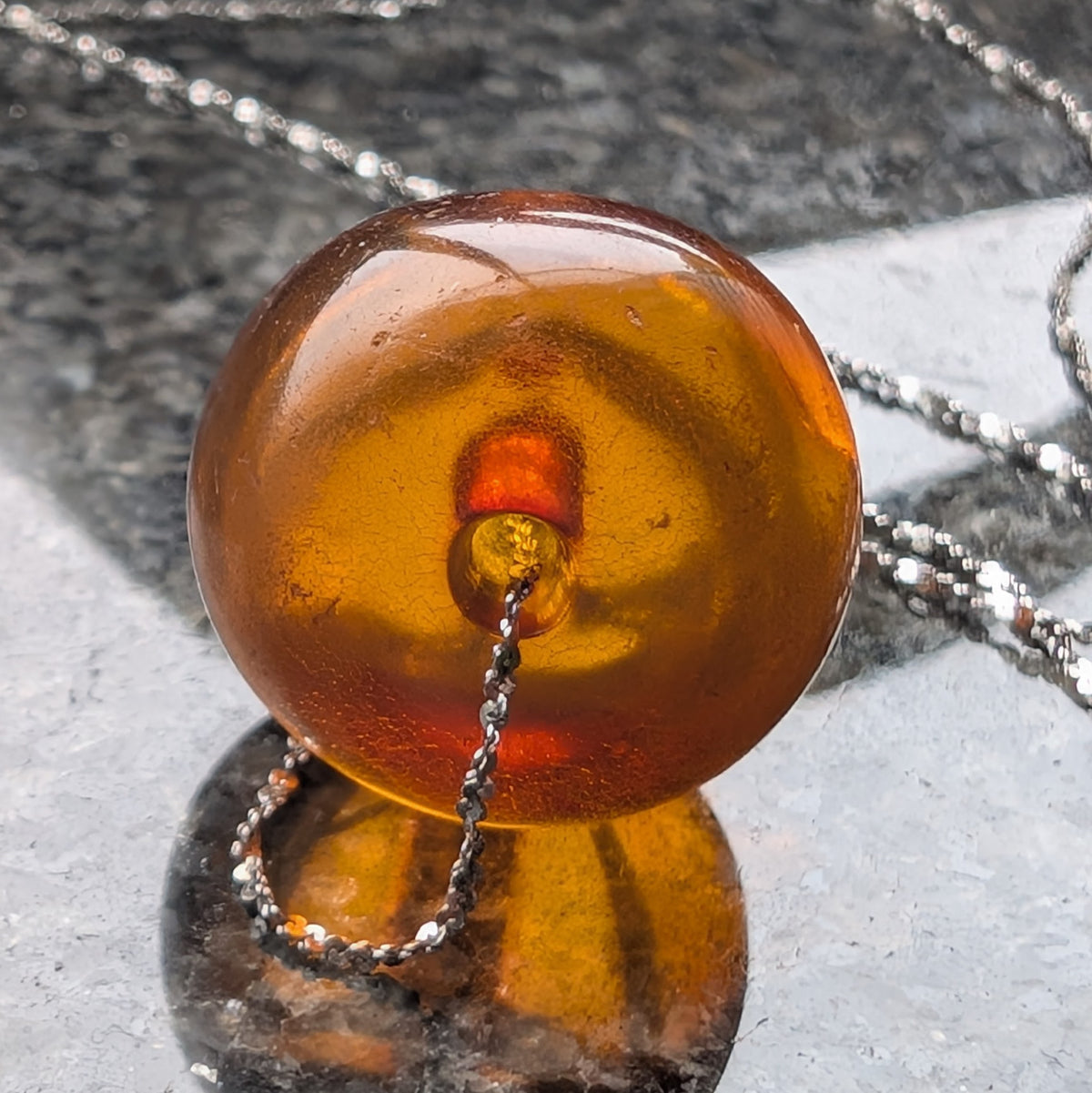 Antique natural amber pendant with sterling silver necklace #3065