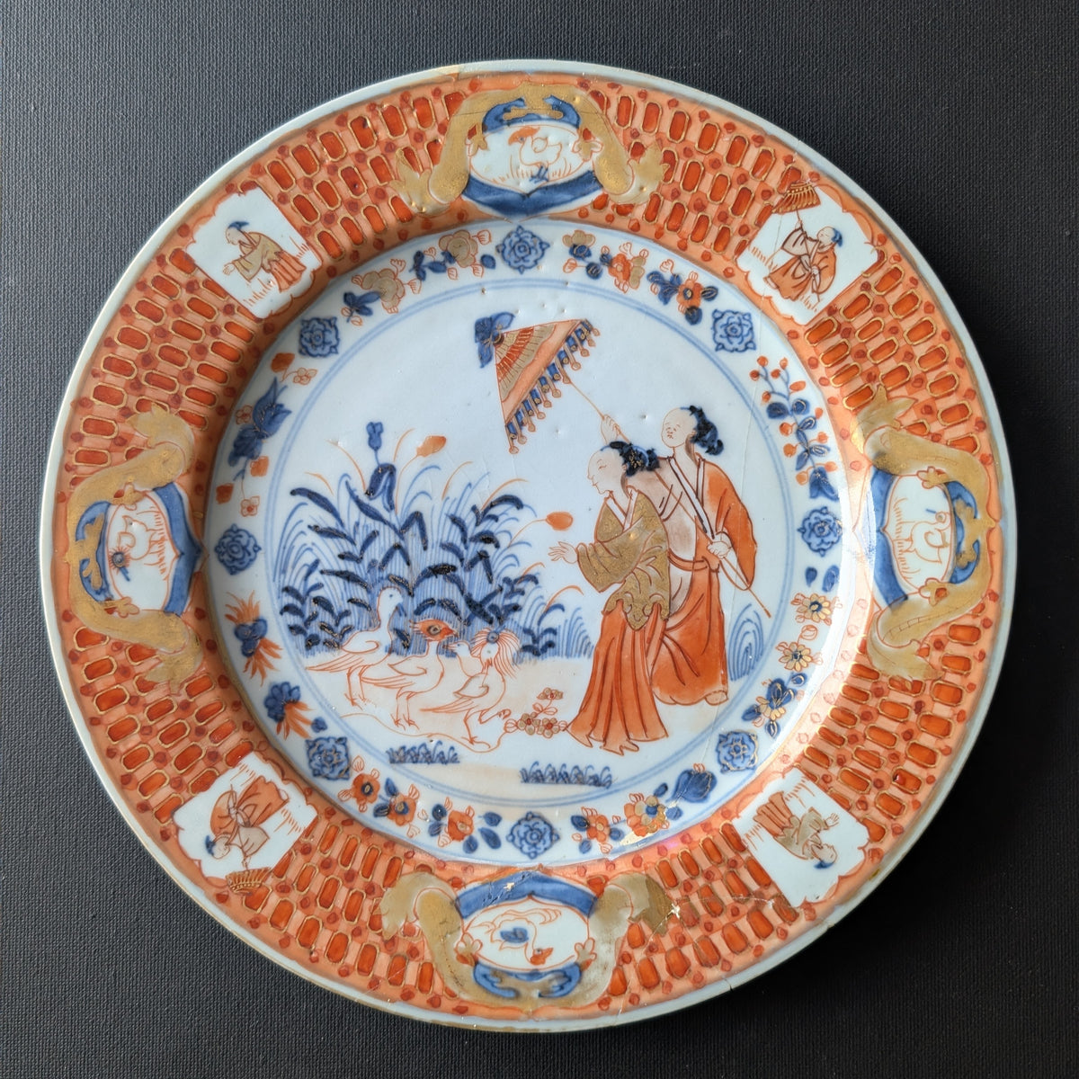 Chinese antique export plate La Dame au Parasol, ca 1738 #3072