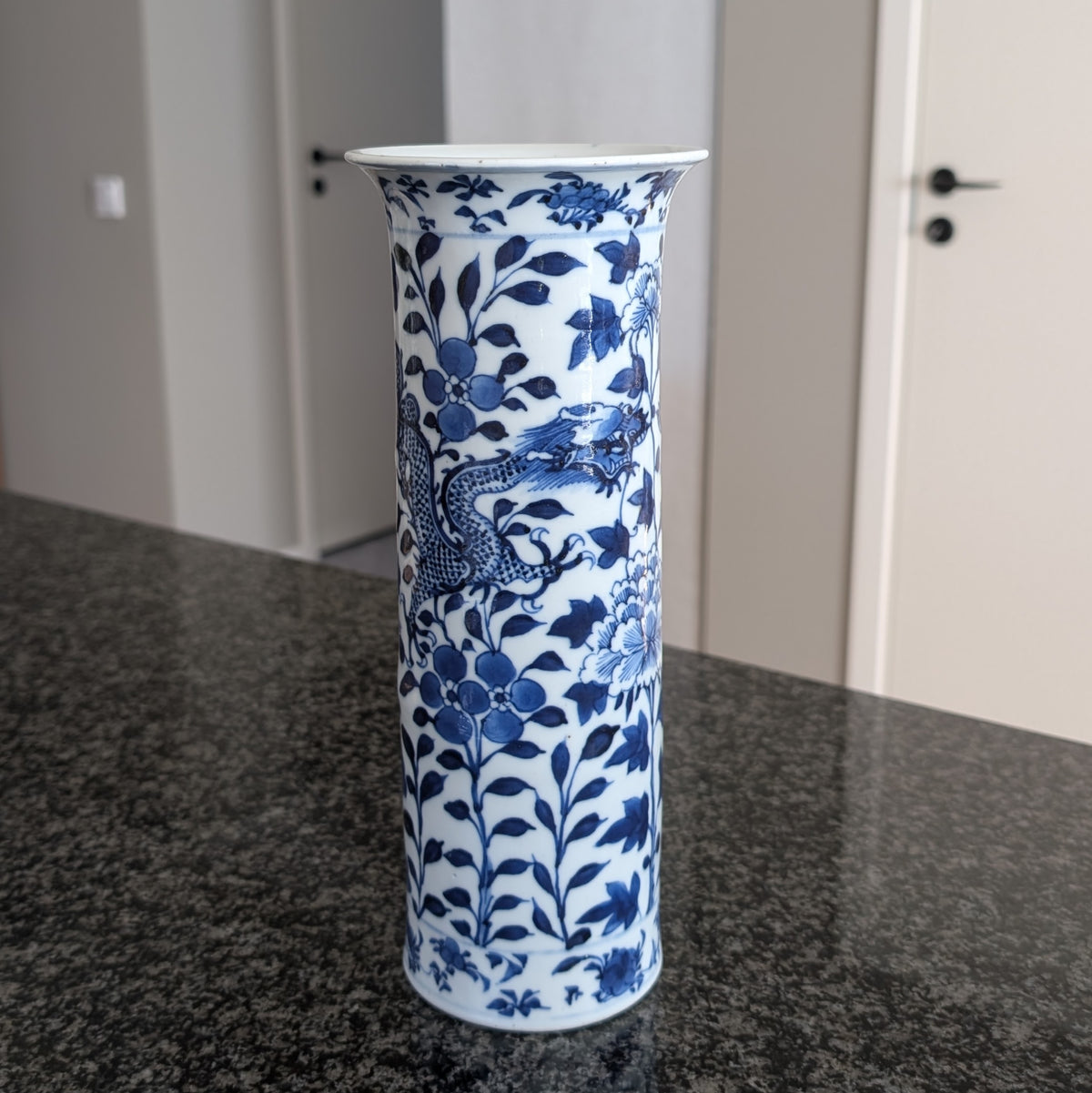 Chinese antique sleeve vase with double dragons, Late Qing #3075