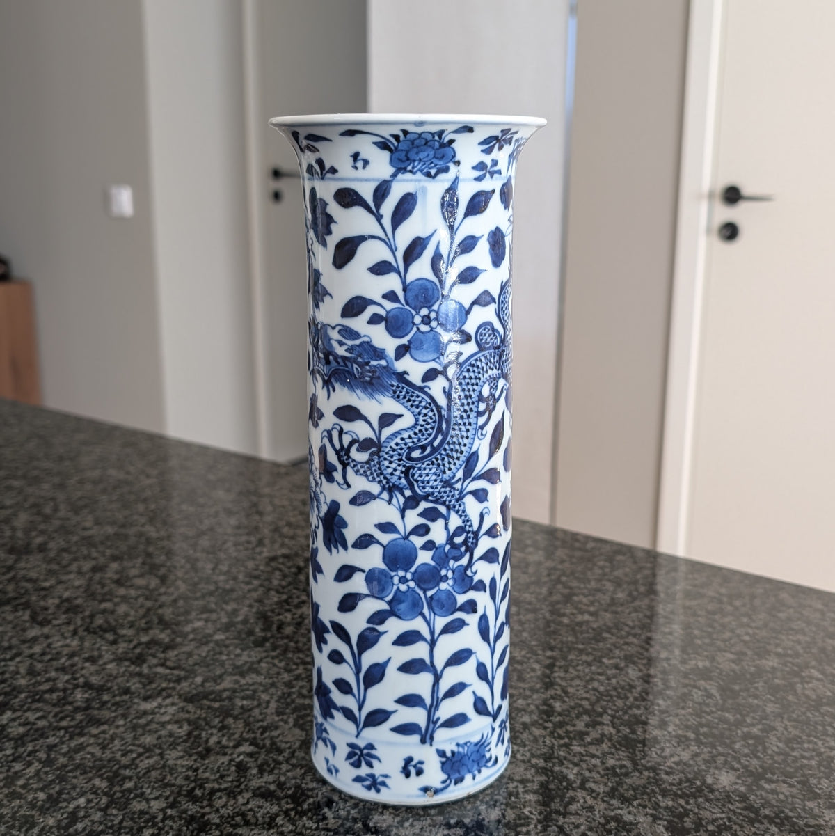 Chinese antique sleeve vase with double dragons, Late Qing #3075