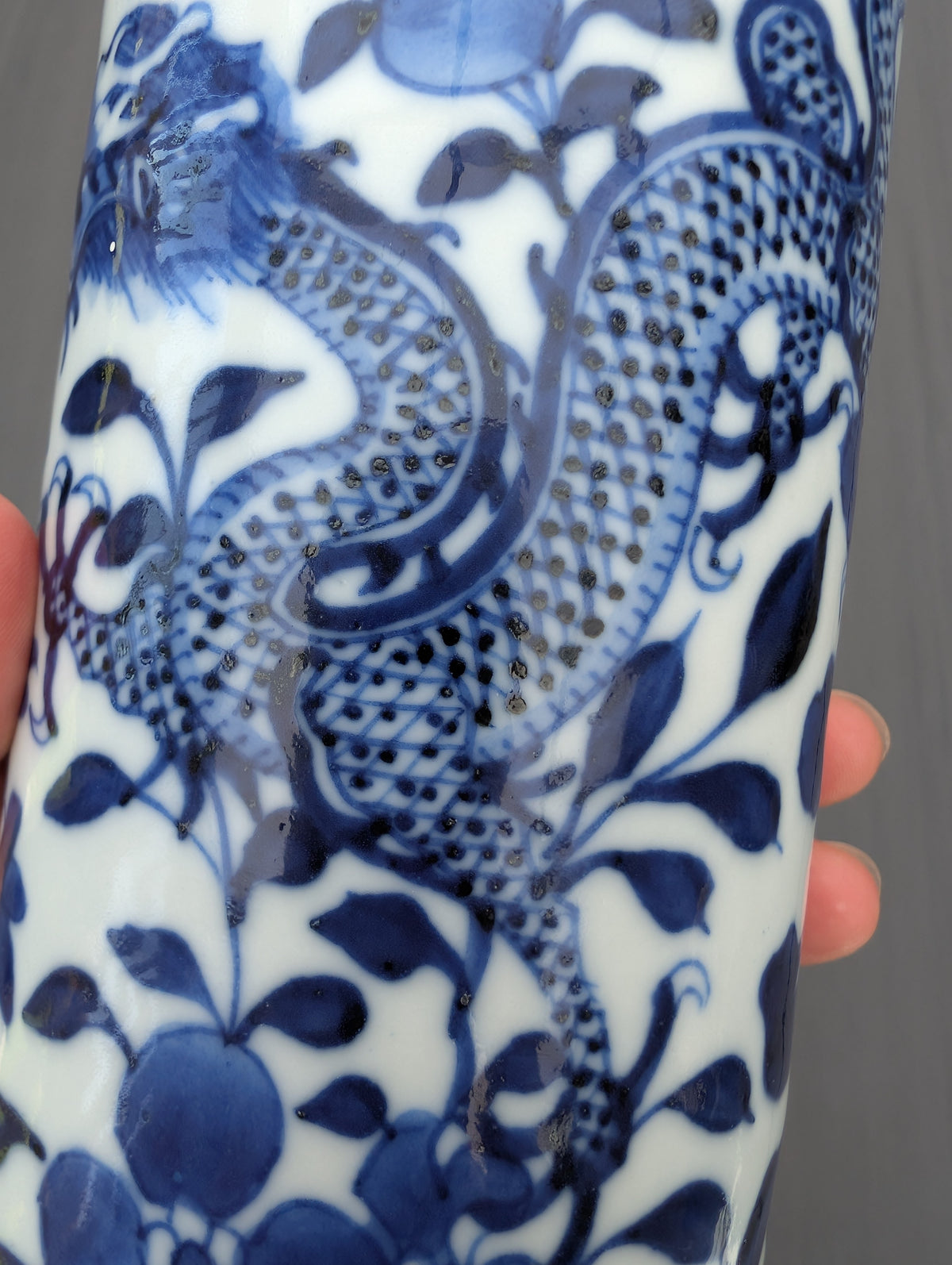 Chinese antique sleeve vase with double dragons, Late Qing #3075