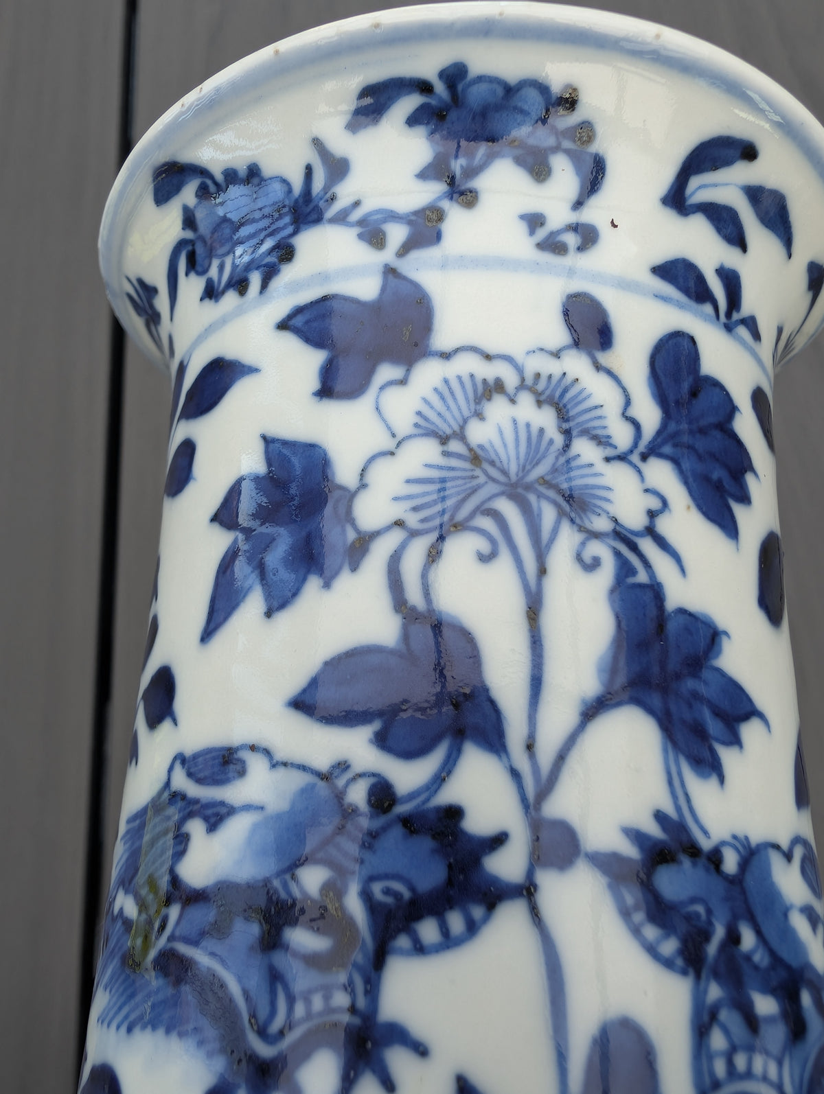 Chinese antique sleeve vase with double dragons, Late Qing #3075