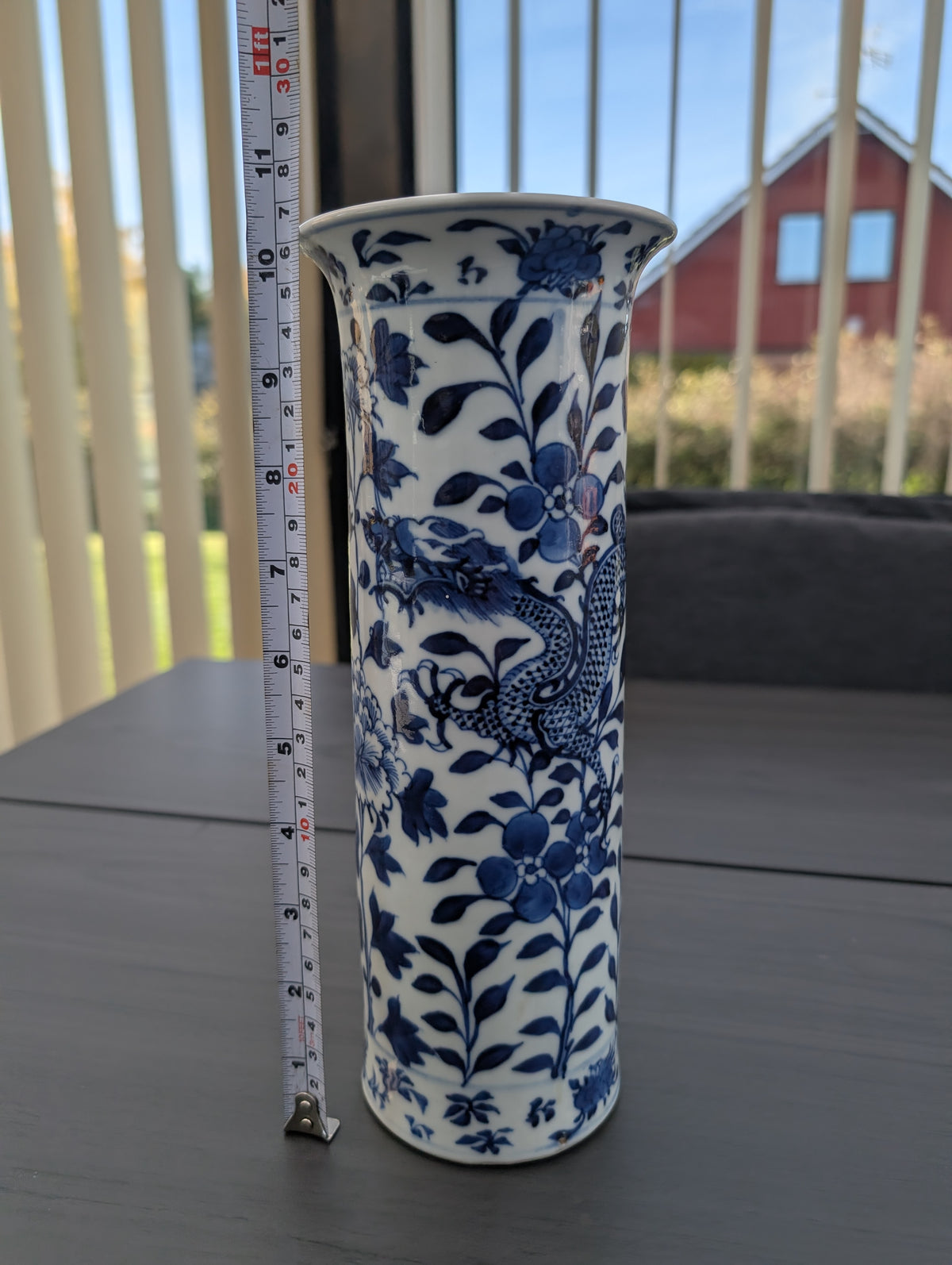 Chinese antique sleeve vase with double dragons, Late Qing #3075