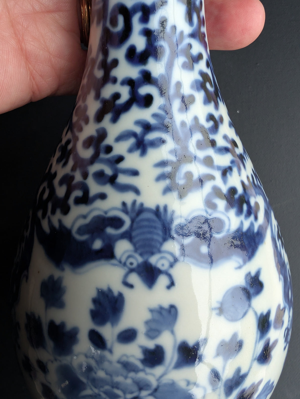 Chinese antique pair of underglazed blue and white bottle vases, Late Qing #3077, 3078