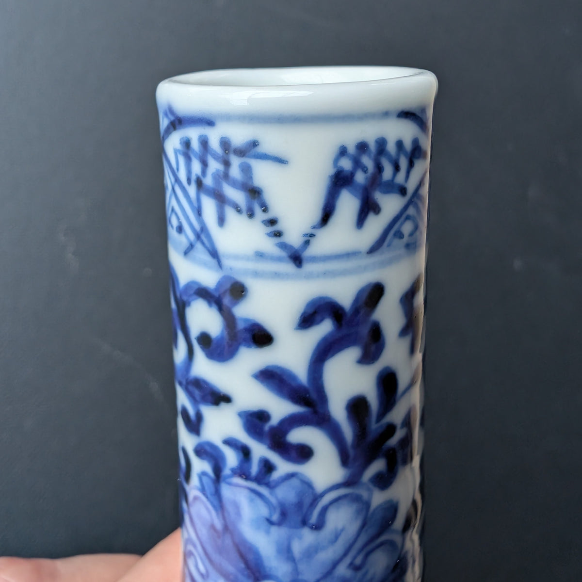 Chinese antique pair of underglazed blue and white bottle vases, Late Qing #3077, 3078