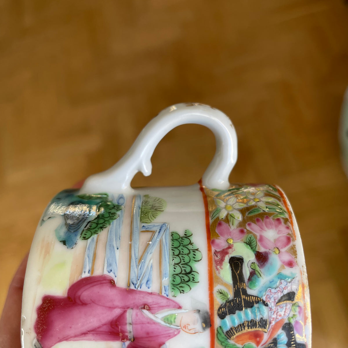 Antique Chinese rose mandarin punch cup, Qing Dynasty Mid 19th c #787