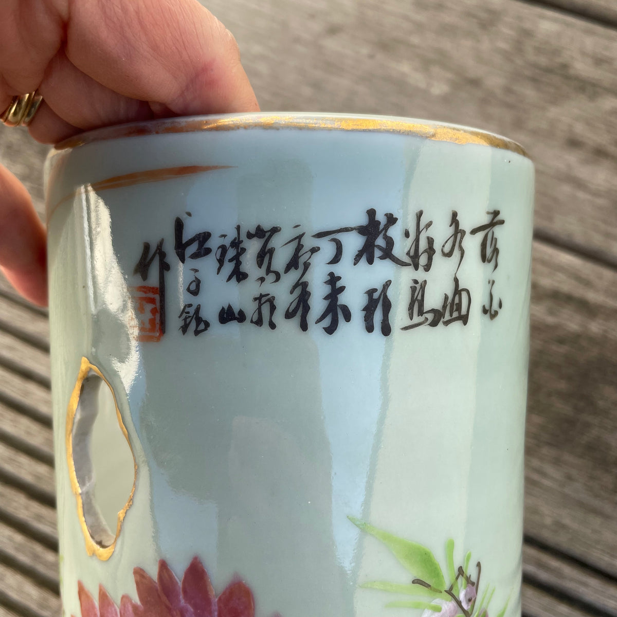 Chinese antique hatstand, by artist 江子钰, dated 1907 #2083