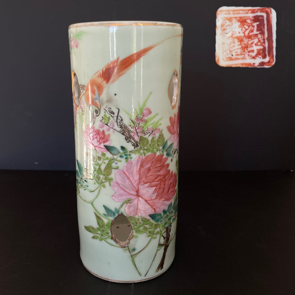 Chinese antique hatstand, by artist 江子钰, dated 1907 #2083