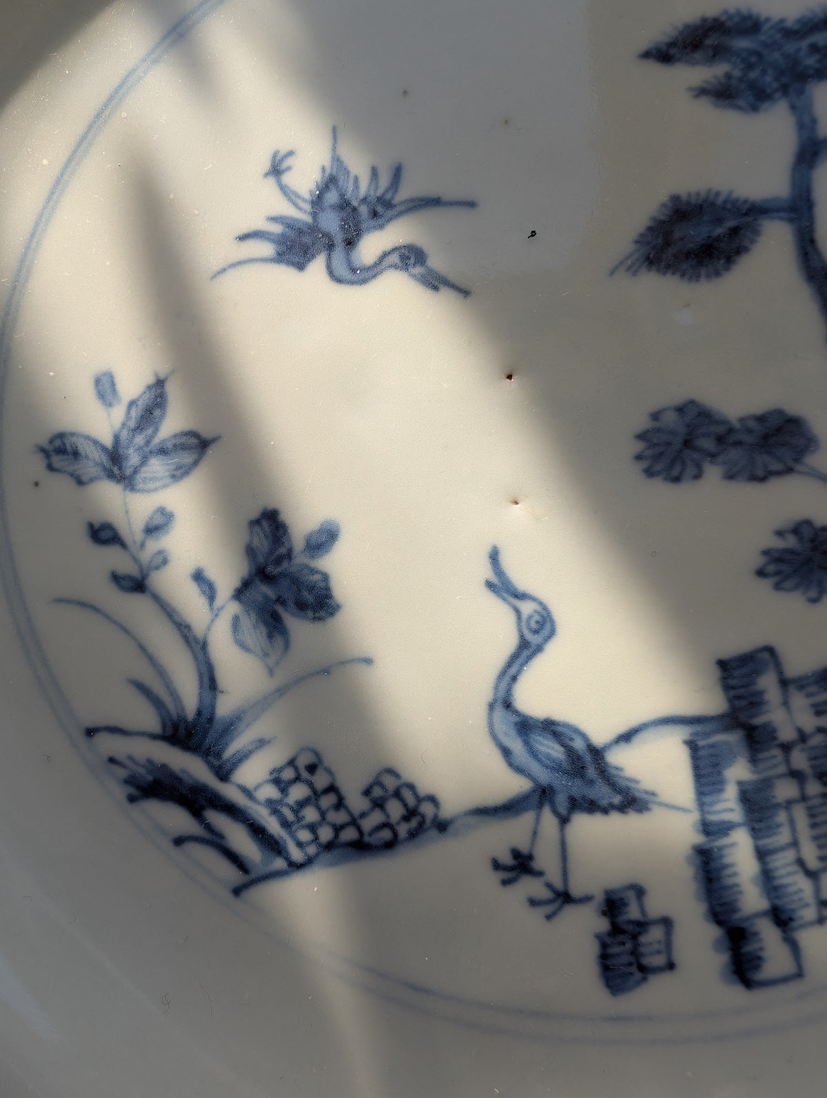 Chinese antique blue and white porcelain plate, Qianlong, 18th c #2767 松鹤延年