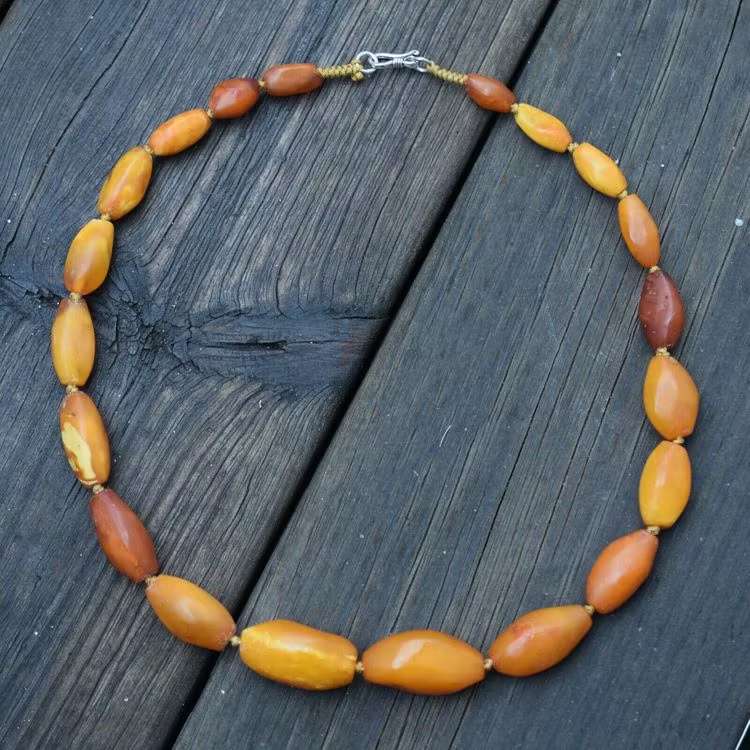 Natural Amber necklace antique from Denmark Baltic amber egg yolk 29g #2526