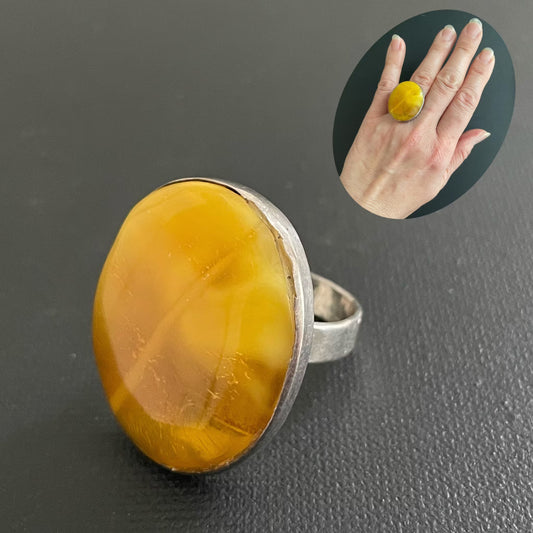 Vintage natural amber ring Danish design sterling silver #1752