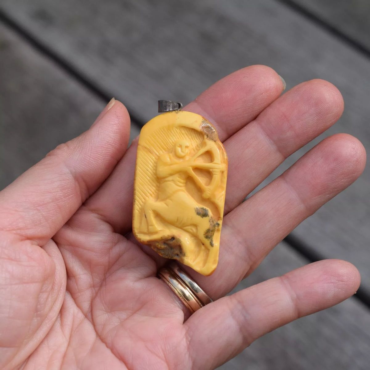 Natural amber pendant danish design hand carved egg yolk 6.6g 1980's Sagittarius #2527