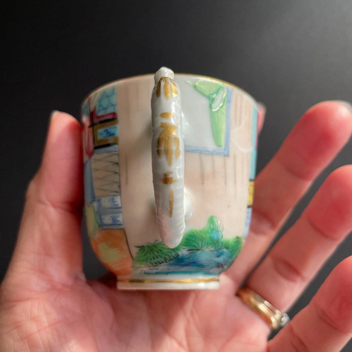 中国古董广彩花鸟纹茶杯及茶托 #1728