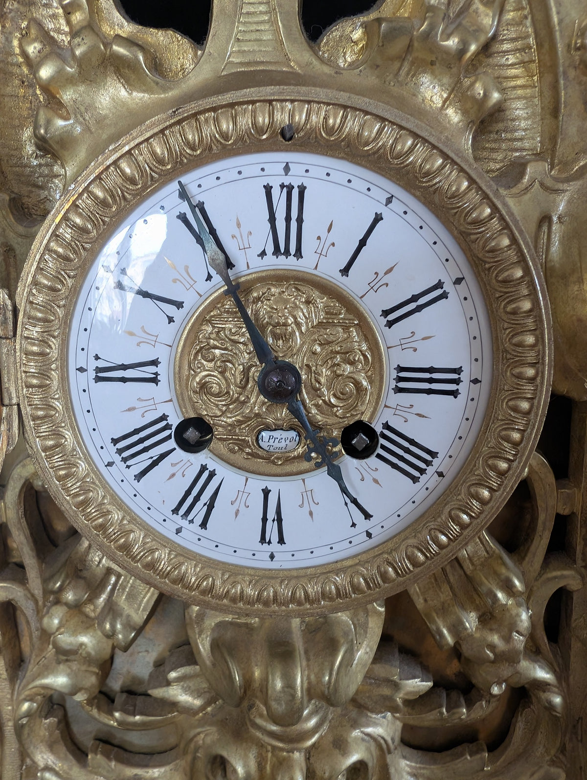 Large Napoleon III Gilt Bronze Mantel Clock With Matching Pair Of Candelabra, 19th Century