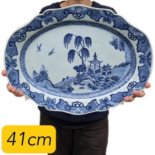 Chinese Antique blue and white platter, Qianlong period, 18th c #2678 payment 2