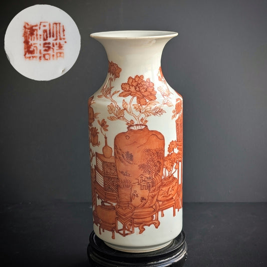 * SOLD* Chinese antique porcelain vase with hundreds antiques, 19th c #2706