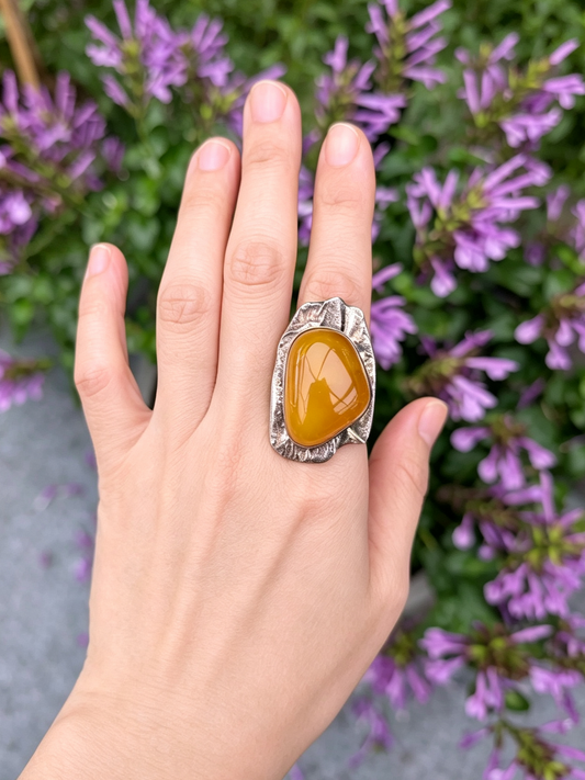 Vintage natural amber ring Danish design sterling silver #3055
