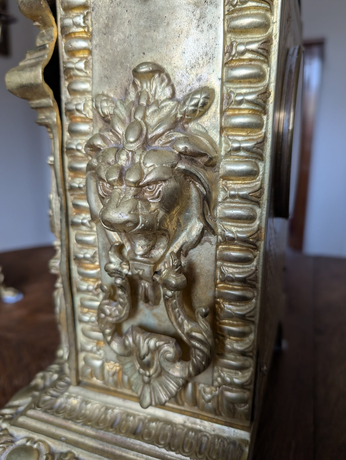 Large Napoleon III Gilt Bronze Mantel Clock With Matching Pair Of Candelabra, 19th Century