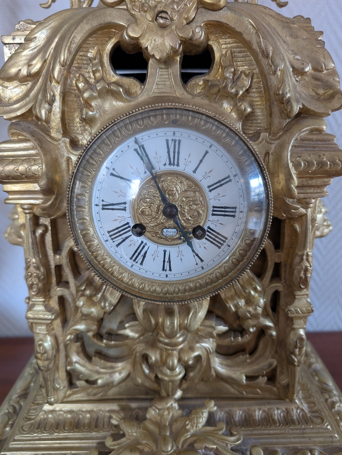 Large Napoleon III Gilt Bronze Mantel Clock With Matching Pair Of Candelabra, 19th Century