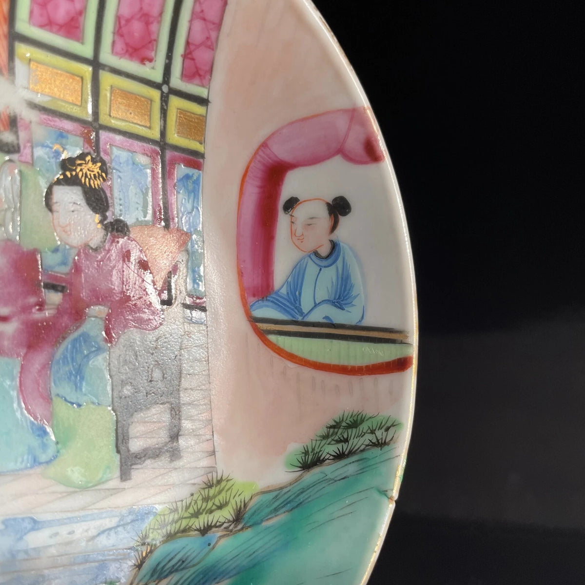 中国古董广彩花鸟纹茶杯及茶托 #1728