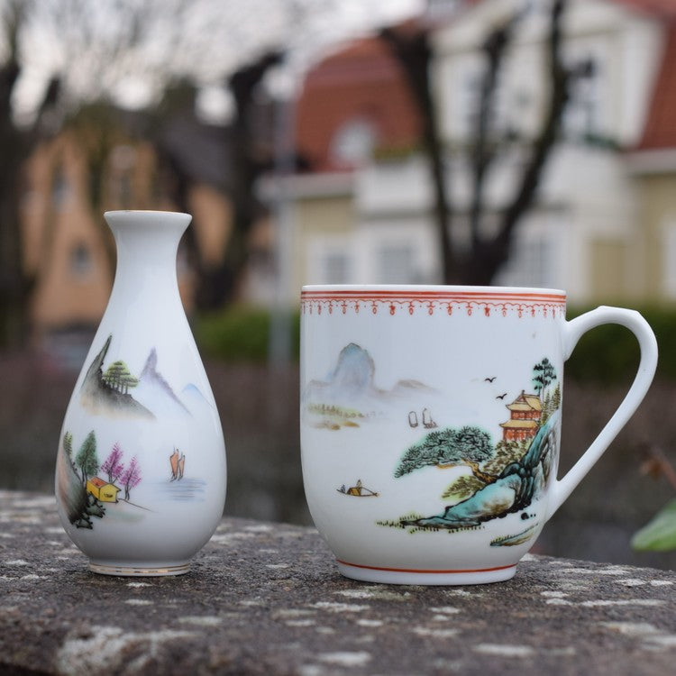 Chinese famille rose Porcelain vase & cup Second Half of 1900's 50's 60's 70's