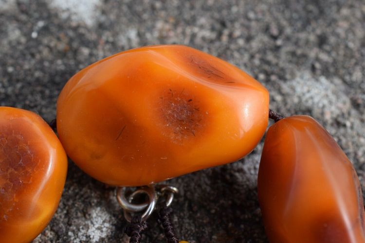 Natural Amber necklace antique from Denmark Baltic amber egg yolk 1950s 78G #2372