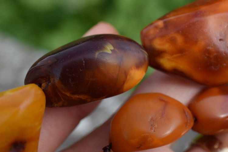 Natural Amber necklace antique from Denmark Baltic amber egg yolk 1950s 78G #2372