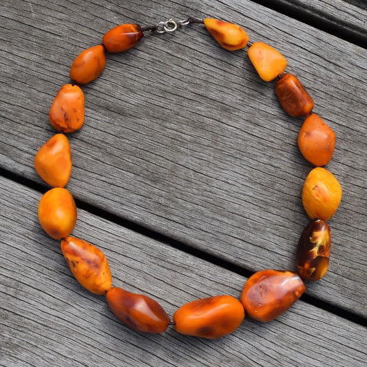 Natural Amber necklace antique from Denmark Baltic amber egg yolk 1950s 78G #2372