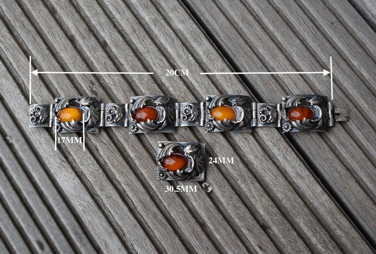 Natural Amber Antique bracelet bangle brooch sterling silver Danish design 60g #2373