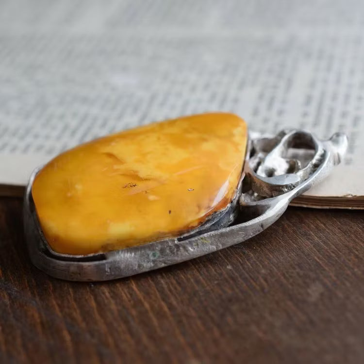Natural amber pendant with handmade silver baltic amber butterscotch 1970's 38g