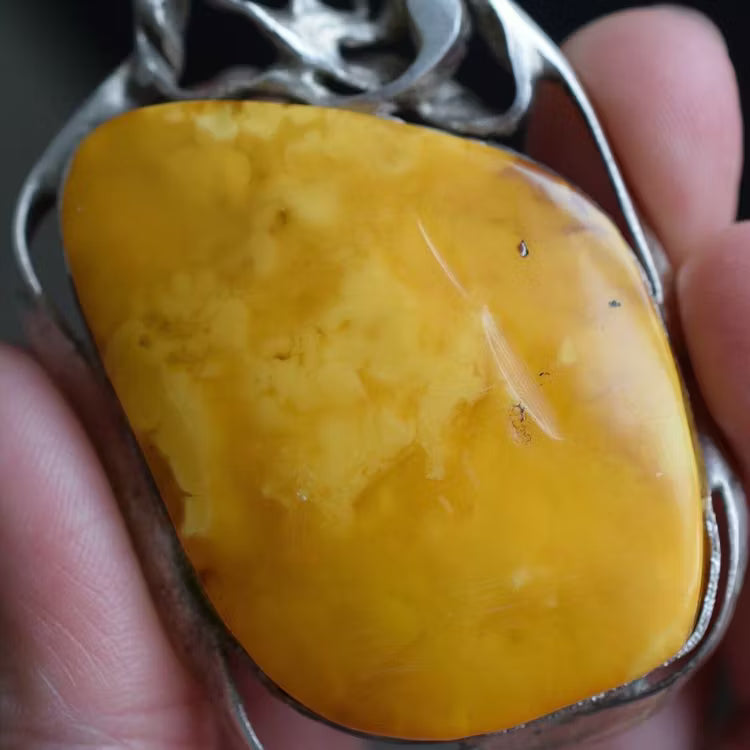 Natural amber pendant with handmade silver baltic amber butterscotch 1970's 38g