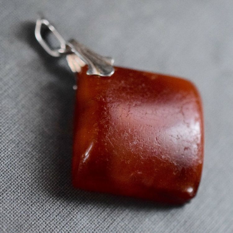 Antique Natural Amber Pendant Egg Yolk Butterscotch From Denmark 1950's 5.22g