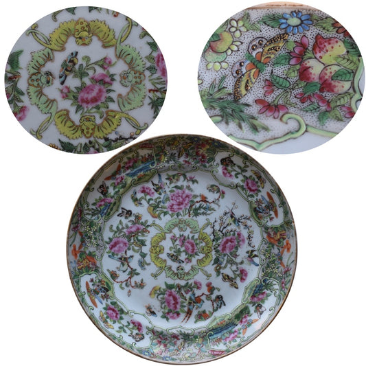 Antique rare Chinese Canton Rose Butterfly dish with bats famille rose #380