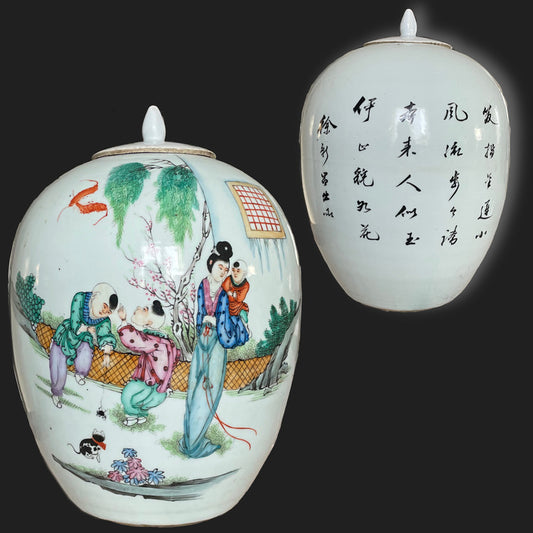 Antique Chinese Porcelain Ginger Jar with lid Republic period