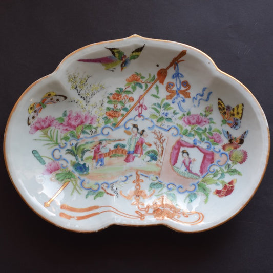 Antique Chinese rose mandarin canton rose platter kidney/scalloped shape #517